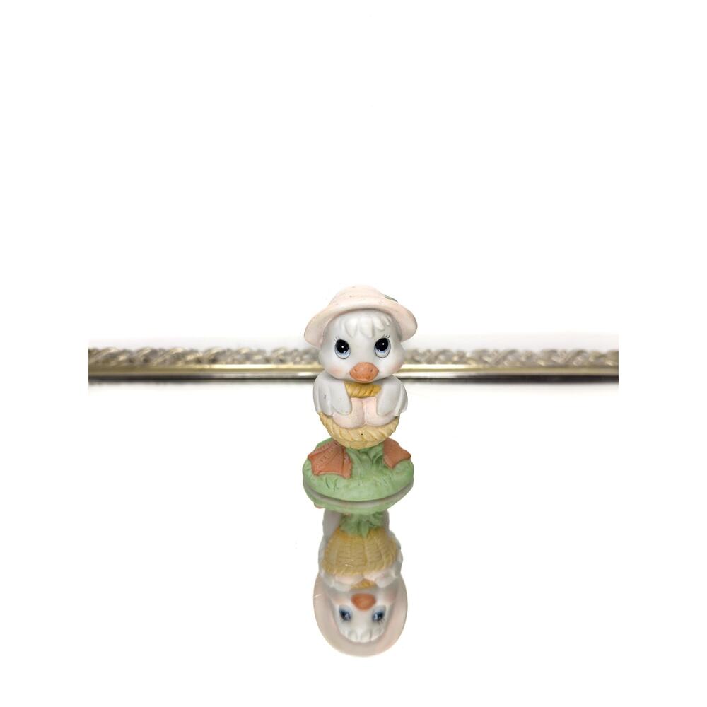 Adorable Vintage Easter Girl Duck Figurine with Hat, Porcelain, Spring Duck